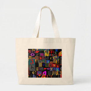 Bolso De Tela Gigante Sopa de alfabeto, diseño de letras de mosaico, col