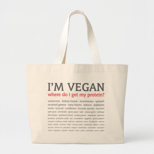 Bolso De Tela Gigante Soy vegano: ¿De dónde consigo mi proteína? (Frente)