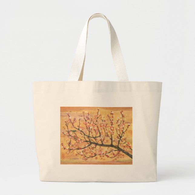 Bolso De Tela Gigante Spring Melody: Plum Blossom & Bush Warbler (Frente)