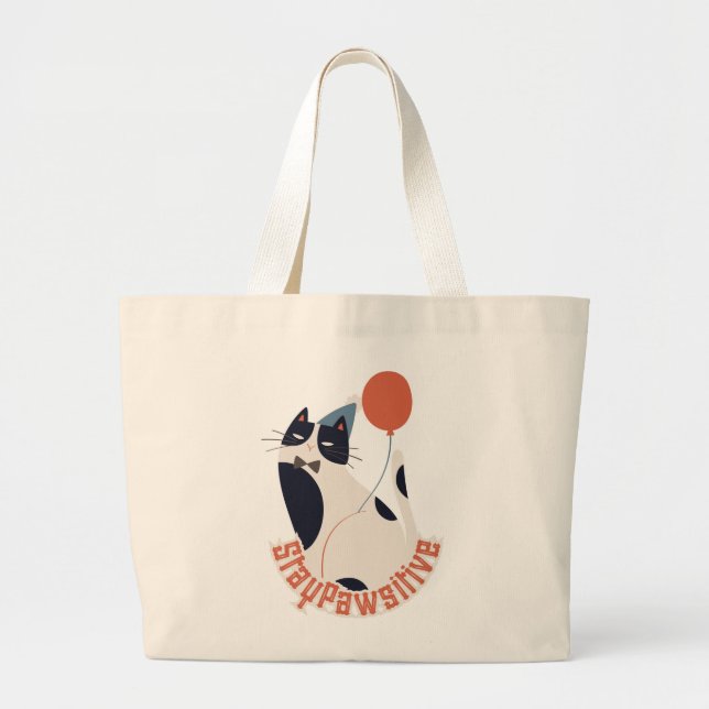 Bolso De Tela Gigante Stay Pawsitive Jumbo Tuxedo Cat Birthday Party  (Frente)