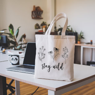 Bolso De Tela Gigante Stay Wild Floral Boho Line Art