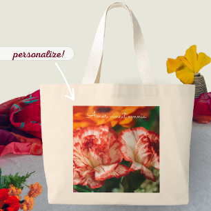 Bolso De Tela Gigante Striped carnations and gerbera