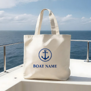 Bolso De Tela Gigante Su ancla de mar azul del nombre del barco