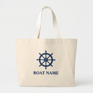 Bolso De Tela Gigante Su nombre de barco Blue Ships Wheel Helm Grocery