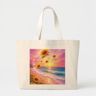 Bolso De Tela Gigante Sueño Marino de Girasoles: Atardecer en la Playa
