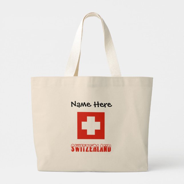 Bolso De Tela Gigante Suiza Bandera Suiza Personalización Negra (Reverso)