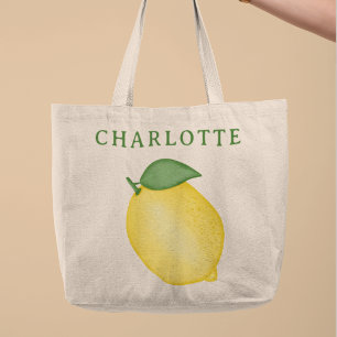 Bolso De Tela Gigante Summer Lemon Yellow l Custom Name Tote Bag