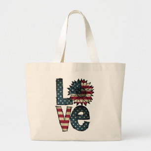 Bolso De Tela Gigante Sunflower Love American Flag Stars and Stripes