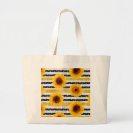 Bolso De Tela Gigante Sunflower Stripes Navy & Yellow 