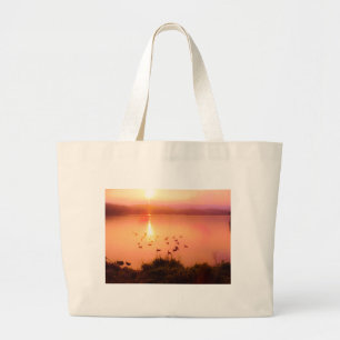 Bolso De Tela Gigante Sunset de lago rosa y melocotón