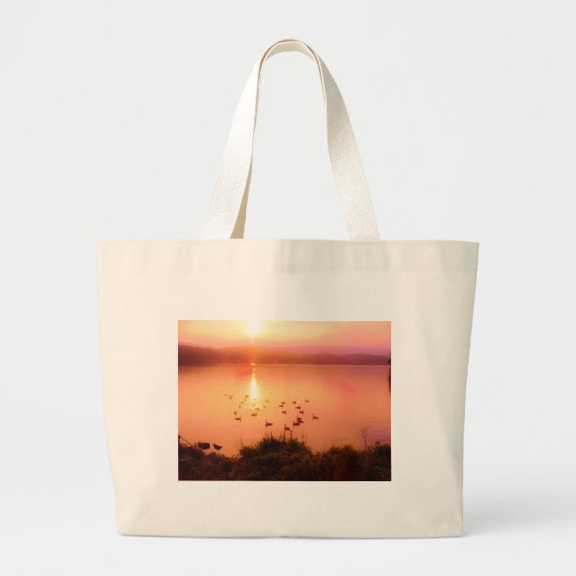 Bolso De Tela Gigante Sunset de lago rosa y melocotón (Frente)