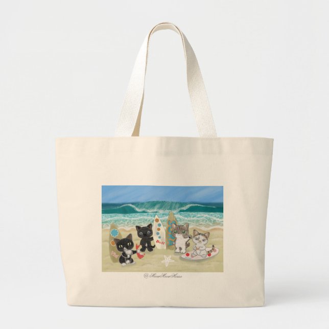 Bolso De Tela Gigante Surfing Cat en la playa (角 カ・) (Frente)