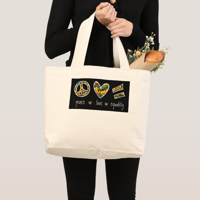 Bolso De Tela Gigante Susan Peace de ojos negros Love Equality Floral  (Anverso (producto))