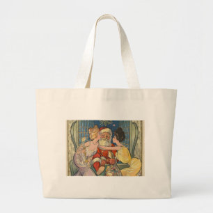 Bolso De Tela Gigante Tarjeta navideña virgen de Santa Kissing