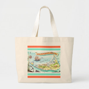 Bolso De Tela Gigante Tarjeta postal del mapa ilustrado de Nantucket MA