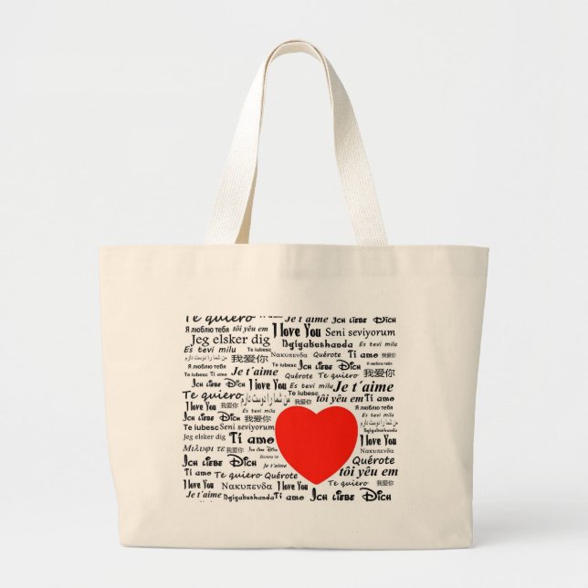 Bolso De Tela Gigante Te amo en diferentes idiomas (Frente)
