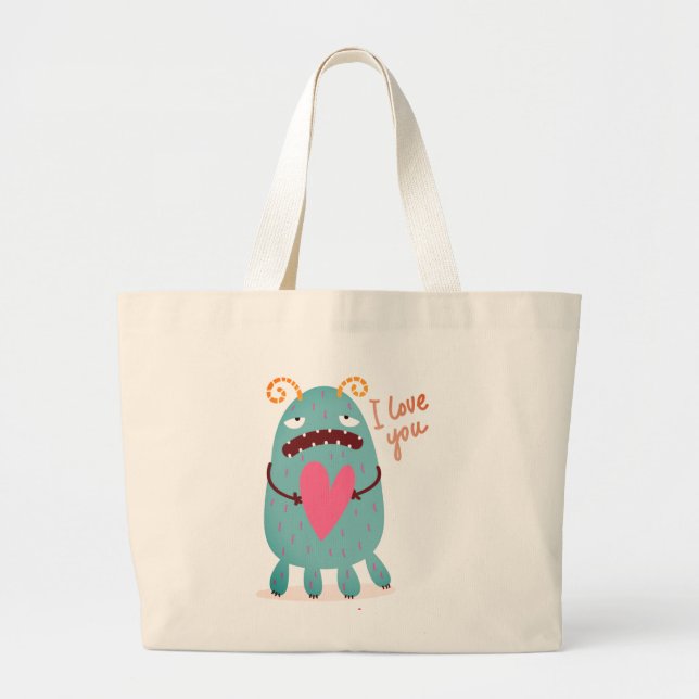 Bolso De Tela Gigante TE AMO FELIZ MONSTRUO PERSONALIZADO TOte Bag (Frente)