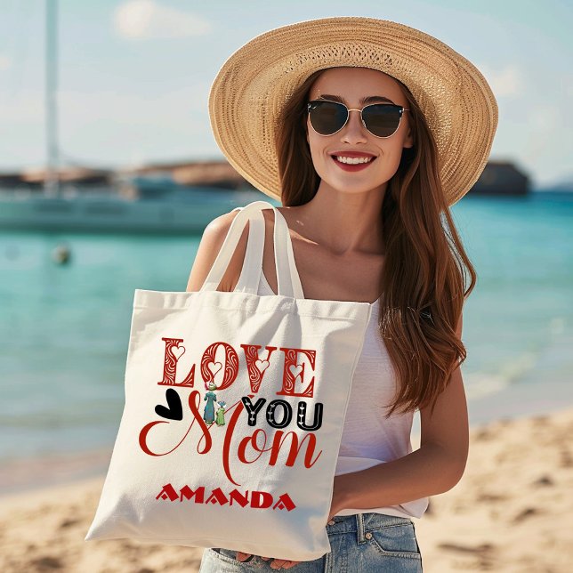 Bolso De Tela Gigante Te amo, mamá caligrafía moderna, tema del día de l (Love You Mama Modern Calligraphy Mother's Day Cute Large Tote Bag)