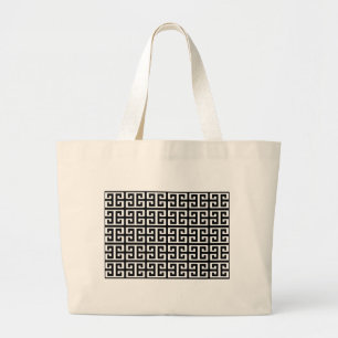 Bolso De Tela Gigante tecla griega blanca negra