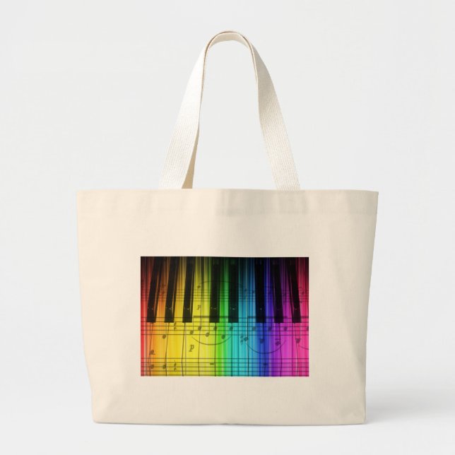 Bolso De Tela Gigante Teclado y notas de piano del arco iris (Frente)