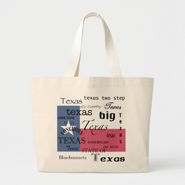 Bolso De Tela Gigante Texas Word-Cloud con bandera de Texas (Frente)