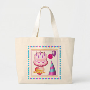 Bolso De Tela Gigante Texto del globo n de la torta de HappyBIRTHDAY
