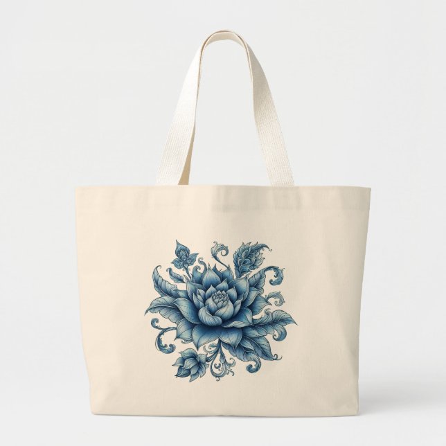 Bolso De Tela Gigante Thai Blue Lotus, arte tailandés, diseño tailandés, (Frente)