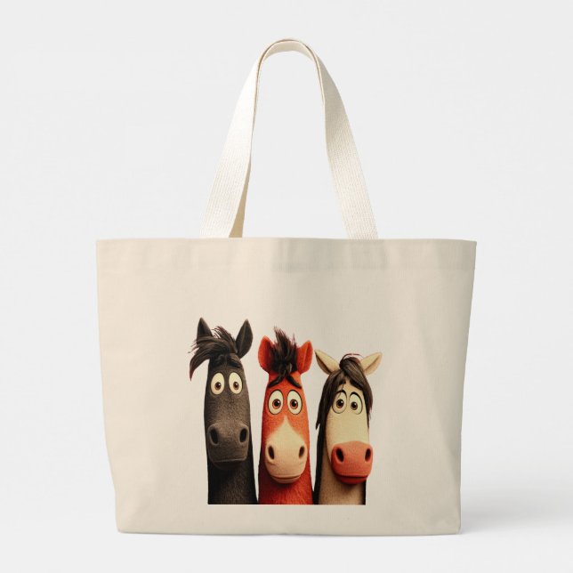 Bolso De Tela Gigante Three Funny Horses (Reverso)