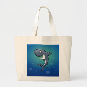 Bolso De Tela Gigante Tiburón Divertido Sonriendo sobre Fondo Azul