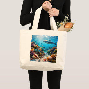 Bolso De Tela Gigante Tiburón majestuoso y arrecife de coral jumbo can