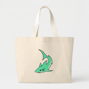 Bolso De Tela Gigante tiburón sonriente de dibujos animados azul verde m