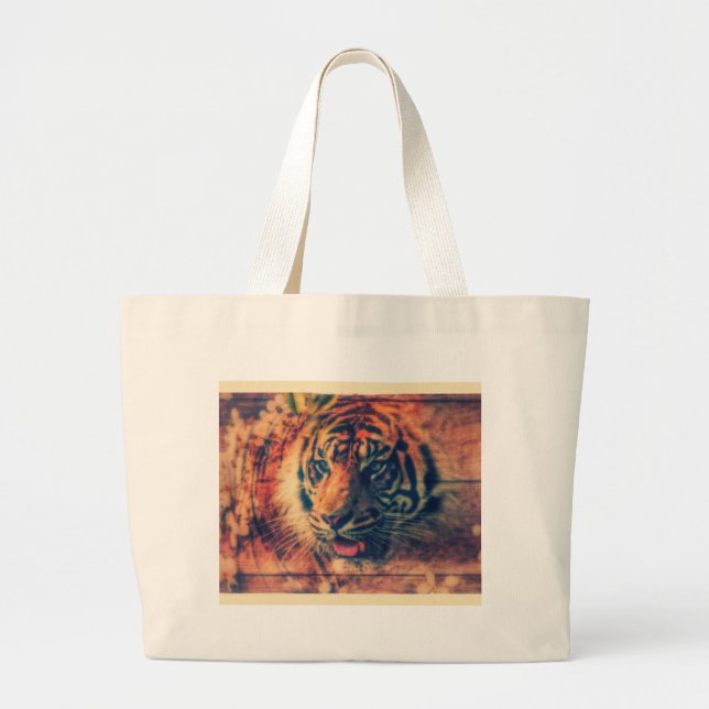 Bolso De Tela Gigante Tiger Spring Faux Wood Grunge (Frente)