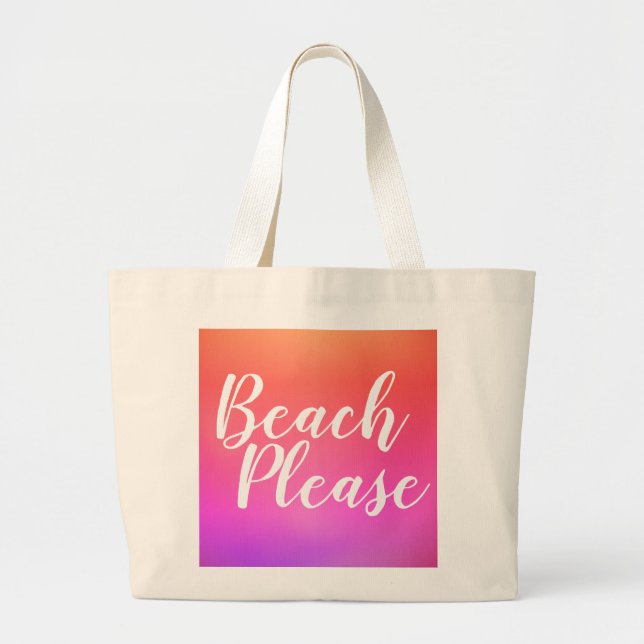 Bolso De Tela Gigante Tipografía de playa Naranja Rosa Ombre (Frente)