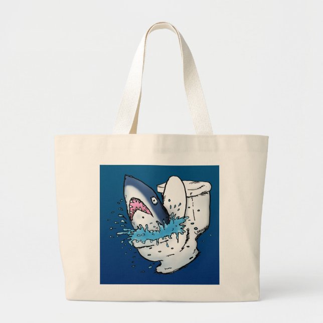 Bolso De Tela Gigante Toilet Shark Funny Blue Personalizado (Frente)