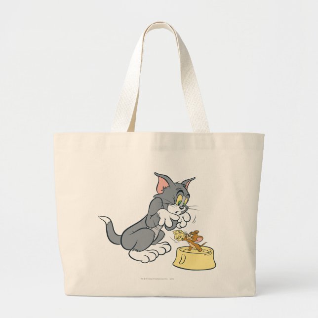Bolso De Tela Gigante Tom y Jerry alimentan al gato (Frente)