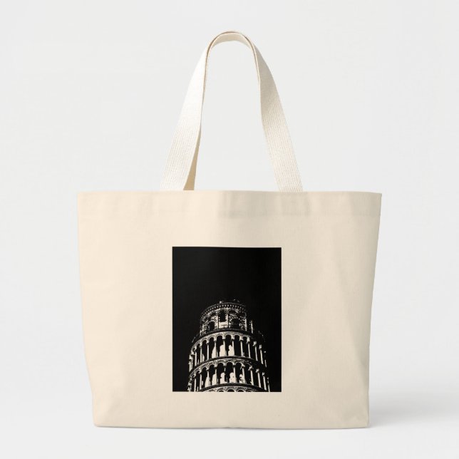 Bolso De Tela Gigante Torre de Pisa Italia de inclinación blanca negra (Frente)