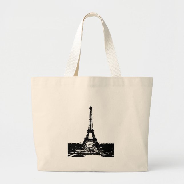 Bolso De Tela Gigante Torre Eiffel Blanca y Negra (Frente)
