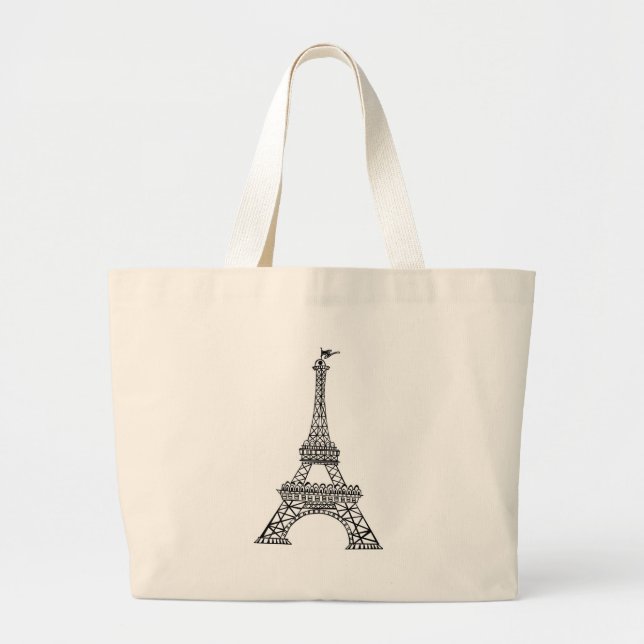 Bolso De Tela Gigante Torre Eiffel de la Línea Negra (Frente)