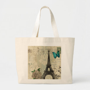 Bolso De Tela Gigante torre Eiffel subió mariposa beige de París del