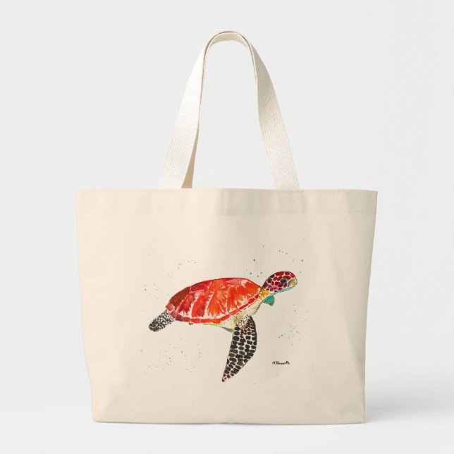 Bolso De Tela Gigante Tortuga marina Watercolor Beach (Frente)