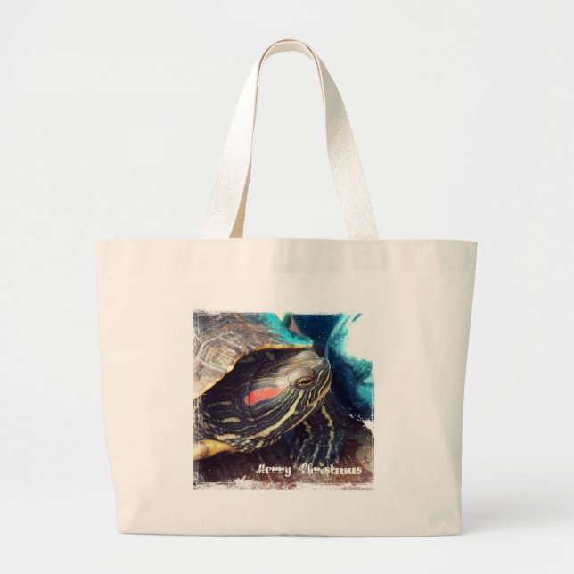 Bolso De Tela Gigante Tortuga navidad (Frente)