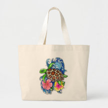 Tortuga tropical marina e Hibiscus