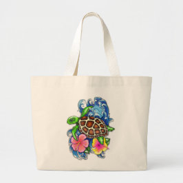 Bolso De Tela Gigante Tortuga tropical marina e Hibiscus