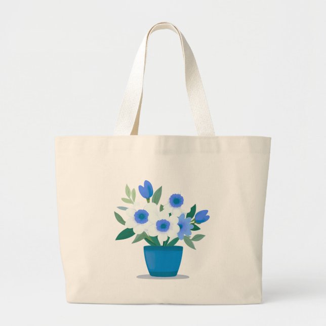 Bolso De Tela Gigante Tote Bag-Blue Flower Design (Frente)