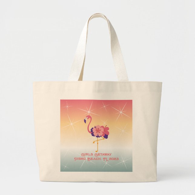 Bolso De Tela Gigante Tote Bag Flamingo Sunset Texto personalizado (Frente)
