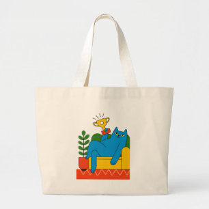 Bolso De Tela Gigante Tote Blue Cat Trophy Lounger
