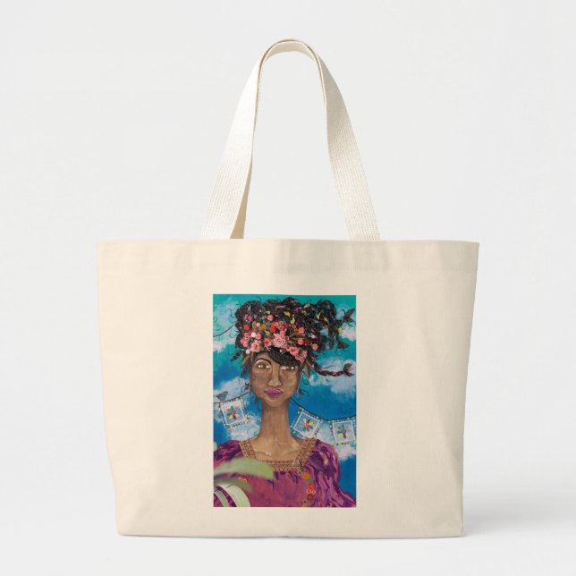 Bolso De Tela Gigante Tote de belleza cubano Reyita Flora Maria Afro (Frente)