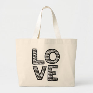 Bolso De Tela Gigante Tote de boda tipografía Doodle Black Love