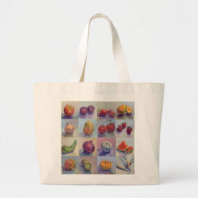 Bolso De Tela Gigante Tote de frutas y verduras (Frente)