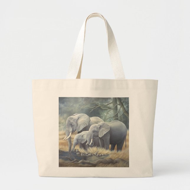 Bolso De Tela Gigante Tote de la familia del elefante (Frente)